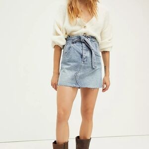 Free People East Of Eden Cotton Denim Mini Skirt Size 25 Blue